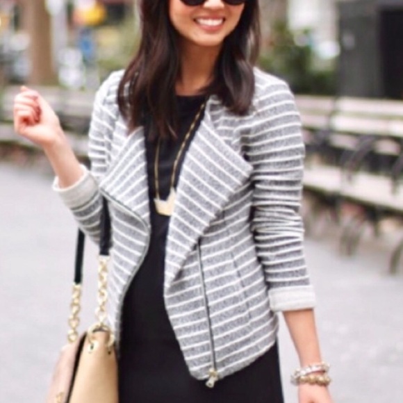 Lou & Grey Jackets & Blazers - Lou & Grey Striped Cotton Moto Jacket